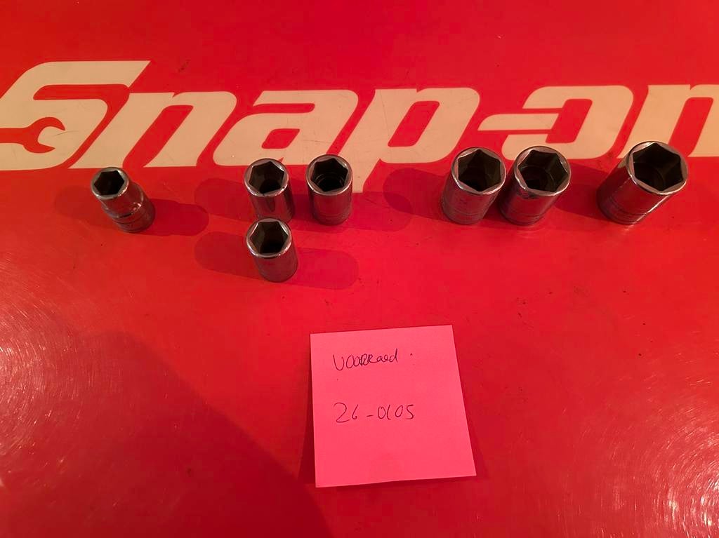 Snap-on 1/2” 6-punts metrische f-drive ondiepe dop 13-24 mm, Gebruikt, ., Ophalen of Verzenden, Snap-on