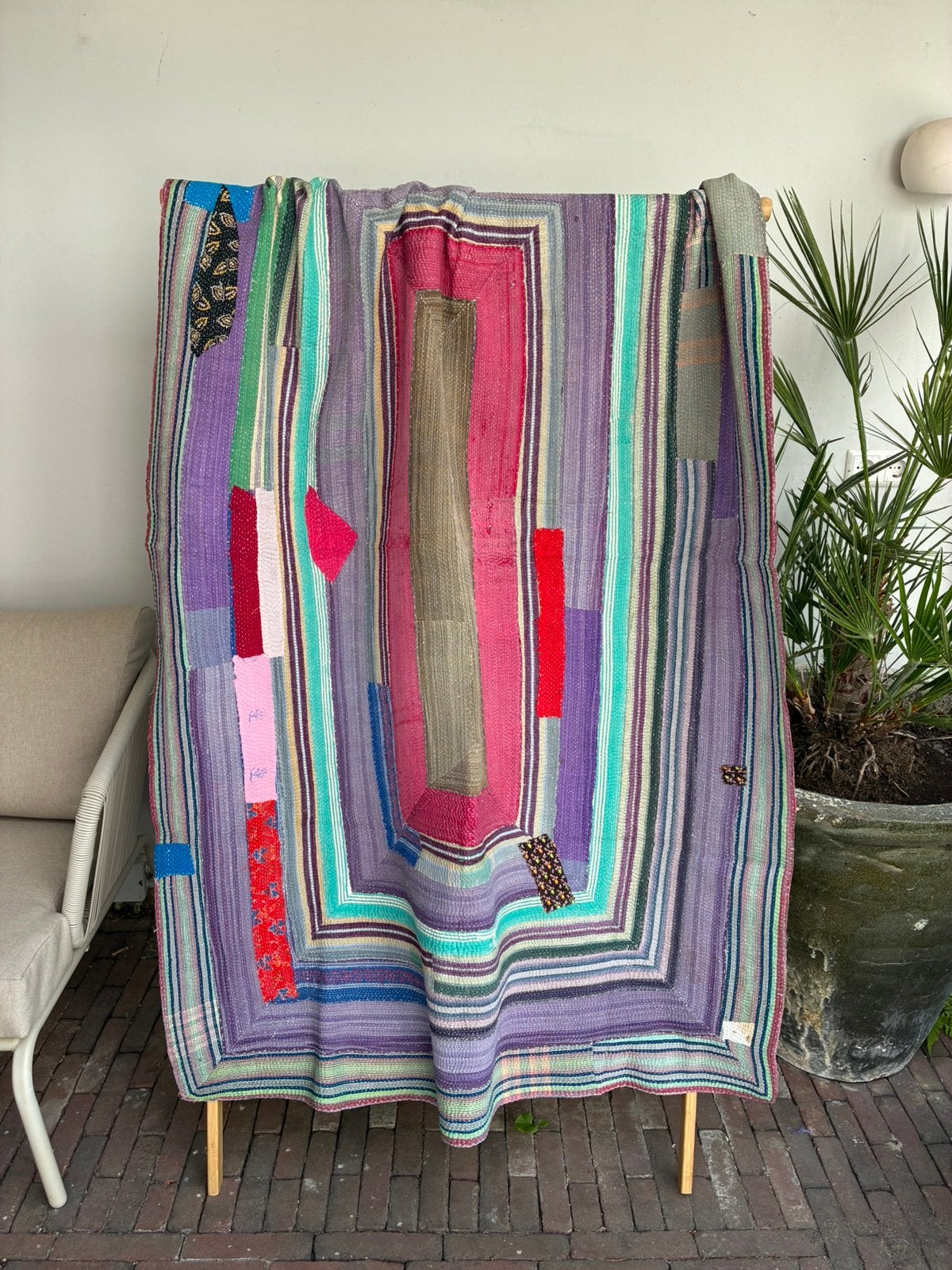 Vintage Kantha Quilt Deken India Sari, Ophalen of Verzenden, Zo goed als nieuw