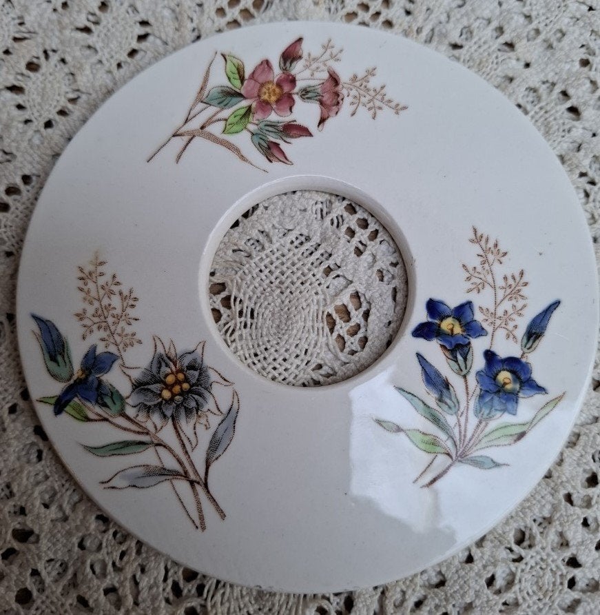 Vintage keramiek tegeltje, bloemen, voor klein rechaud, 11cm, Ophalen of Verzenden