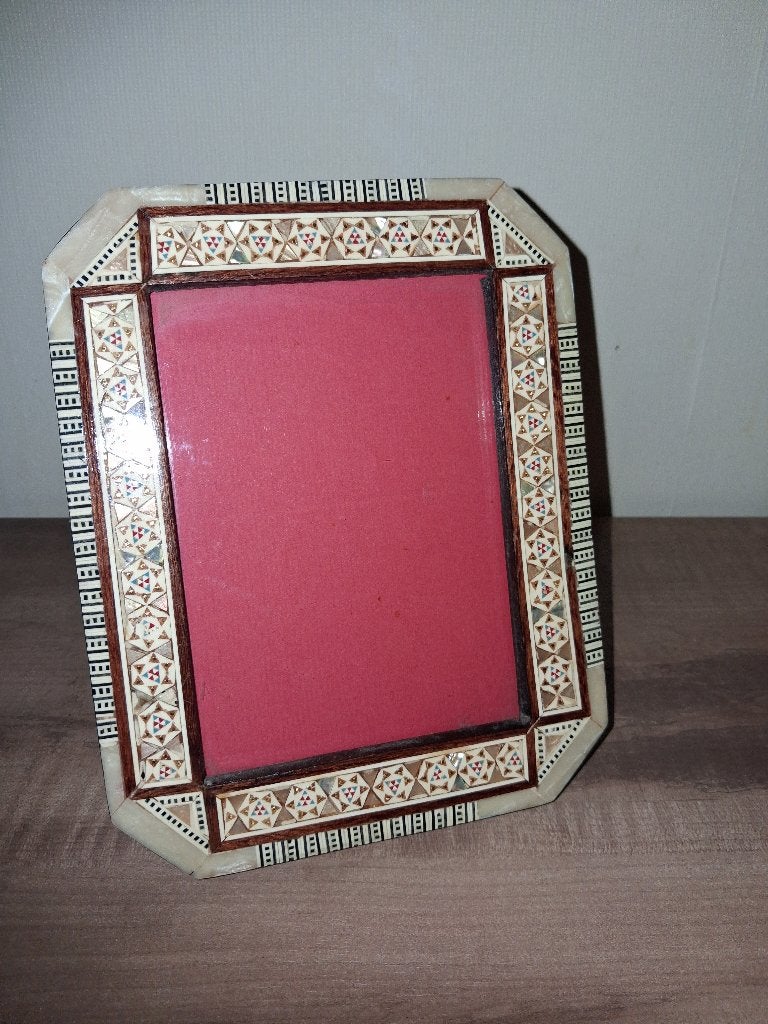 Vintage ingelegd fotolijstje – parelmoer/hout – khatam stijl, Ophalen of Verzenden, Hout, Zwart
