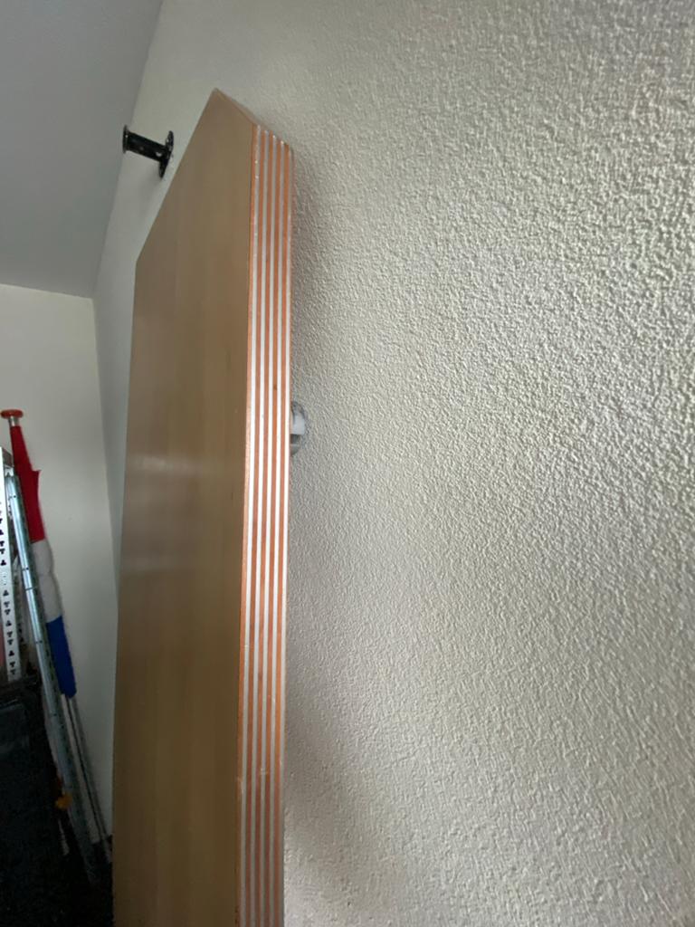Tafelblad met poten 205x49cm met afgeschuinde hoek, Gebruikt, 200 cm of meer, Ophalen of Verzenden, Overige houtsoorten