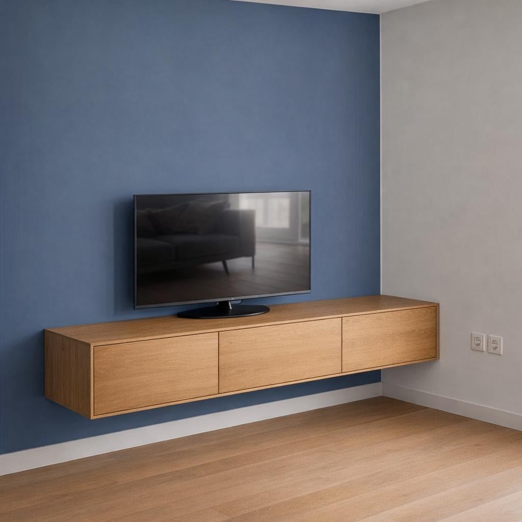 Eikenhouten hangend TV-meubel van Goossens, Ophalen, Modern, Scandinavisch, Eikenhout, Zo goed als nieuw