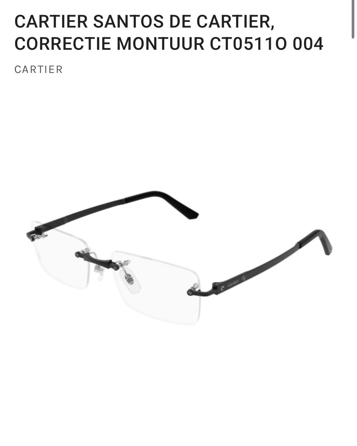 Cartier Santos de Cartier Correctie Montuur CT05110 004, Zwart, Nieuw, Bril, Ophalen