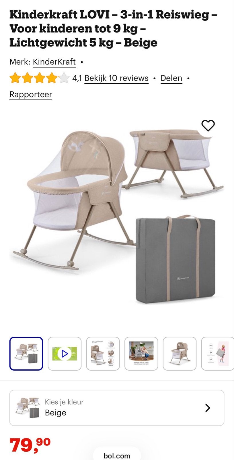 Kinderkraft LOVI 3-in-1 Reiswieg - Beige, Ophalen, Zo goed als nieuw, Reisbedje