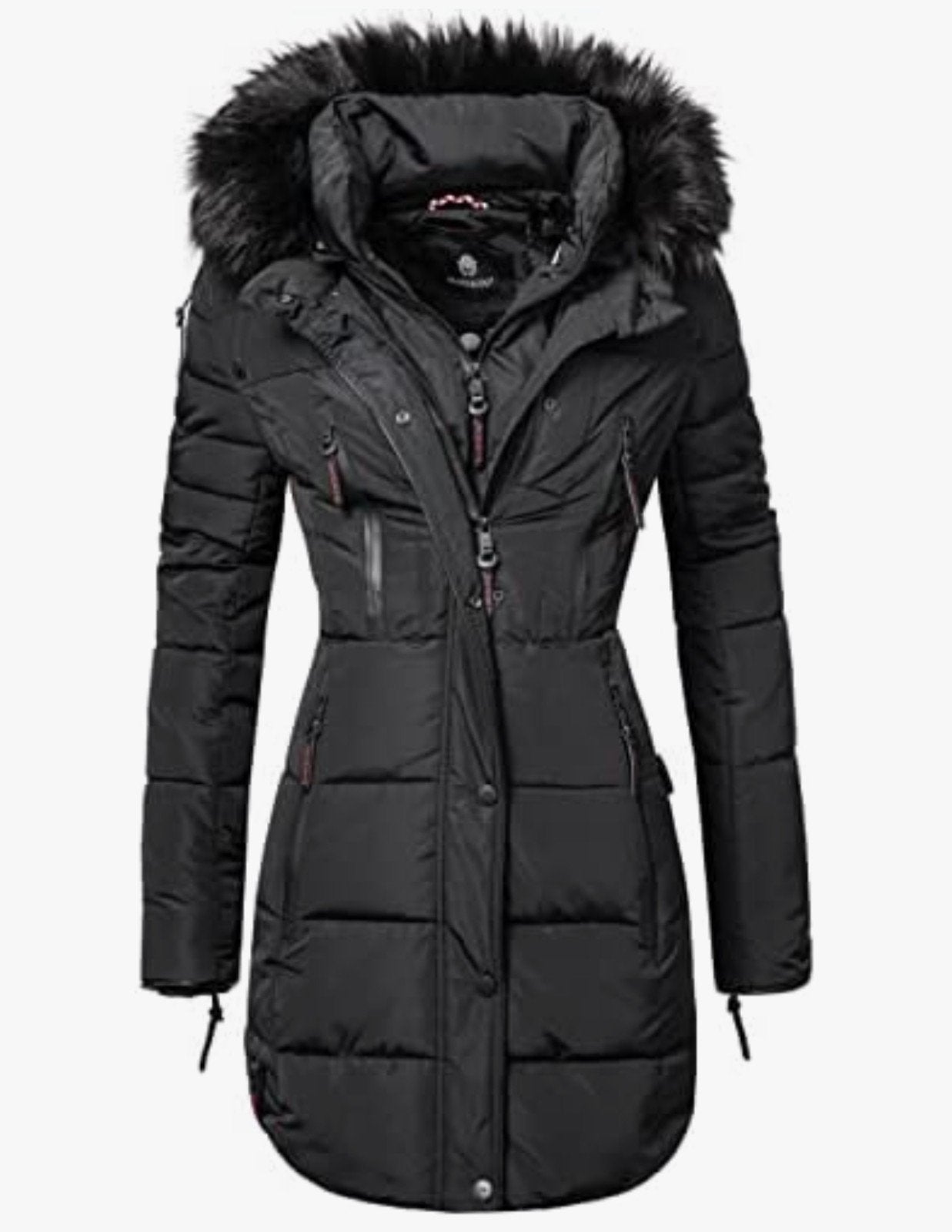 Marikoo winterjas met capuchon en imitatiebont, Kleding | Dames, Maat 38/40 (M), Marikoo, Blauw, Ophalen of Verzenden