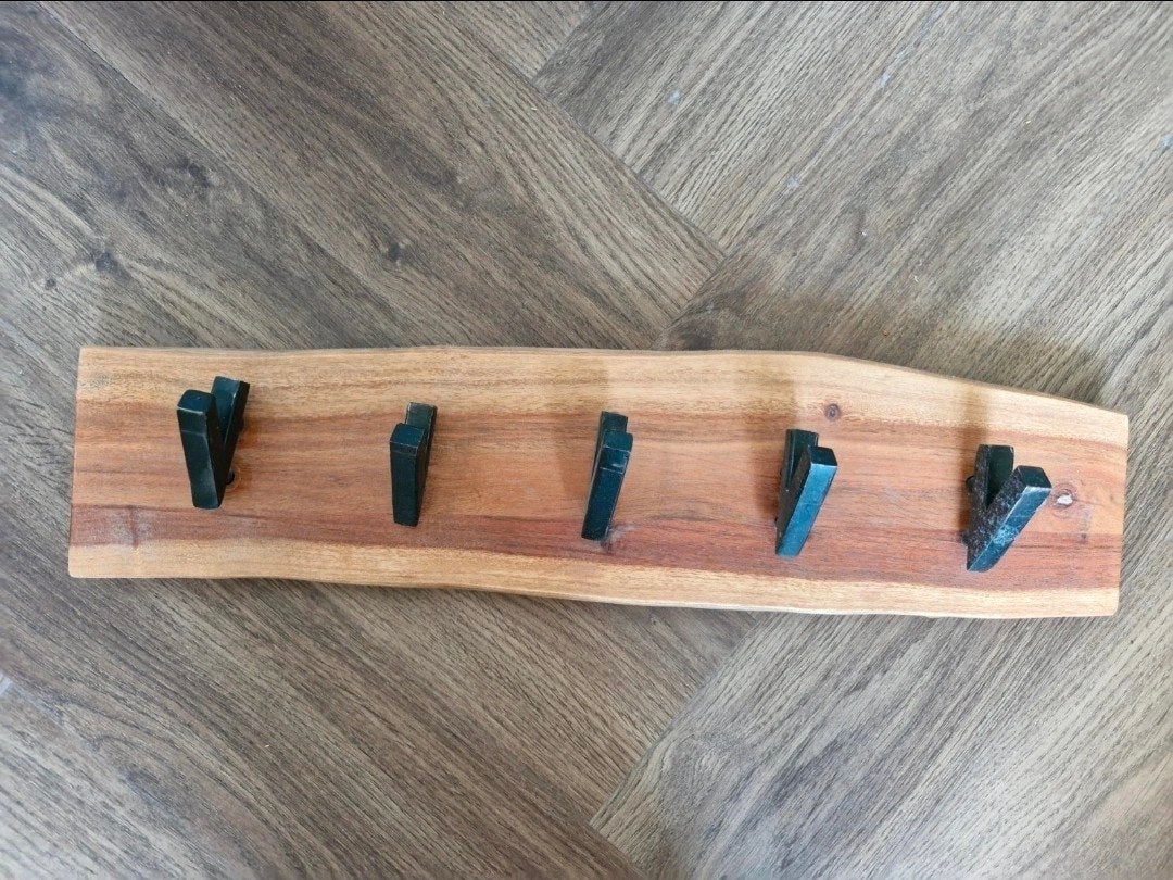 Houten wandkapstok met 5 haken - 80 cm breed, Wandkapstok, Gebruikt, Ophalen of Verzenden, Minder dan 100 cm