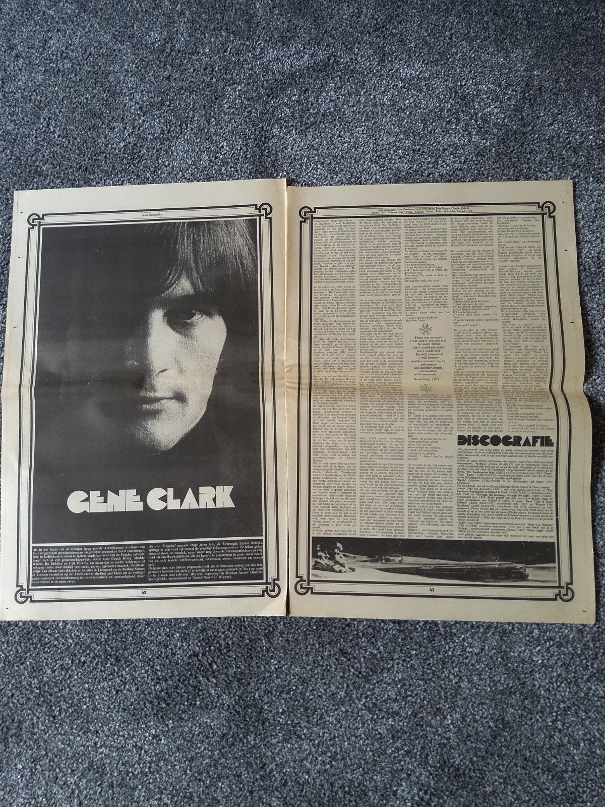 Gene Clark:   dec.  1973  A3  formaat, Ophalen of Verzenden, Zo goed als nieuw, Boek, Tijdschrift of Artikel