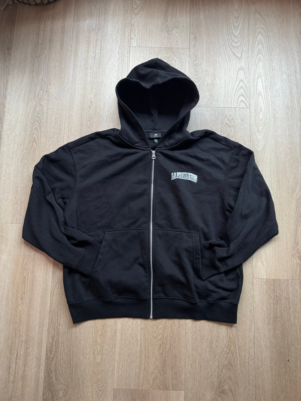 H&M Zwarte Hoodie met Rits - Maat L, Ophalen of Verzenden, Zo goed als nieuw, Maat 52/54 (L), Zwart