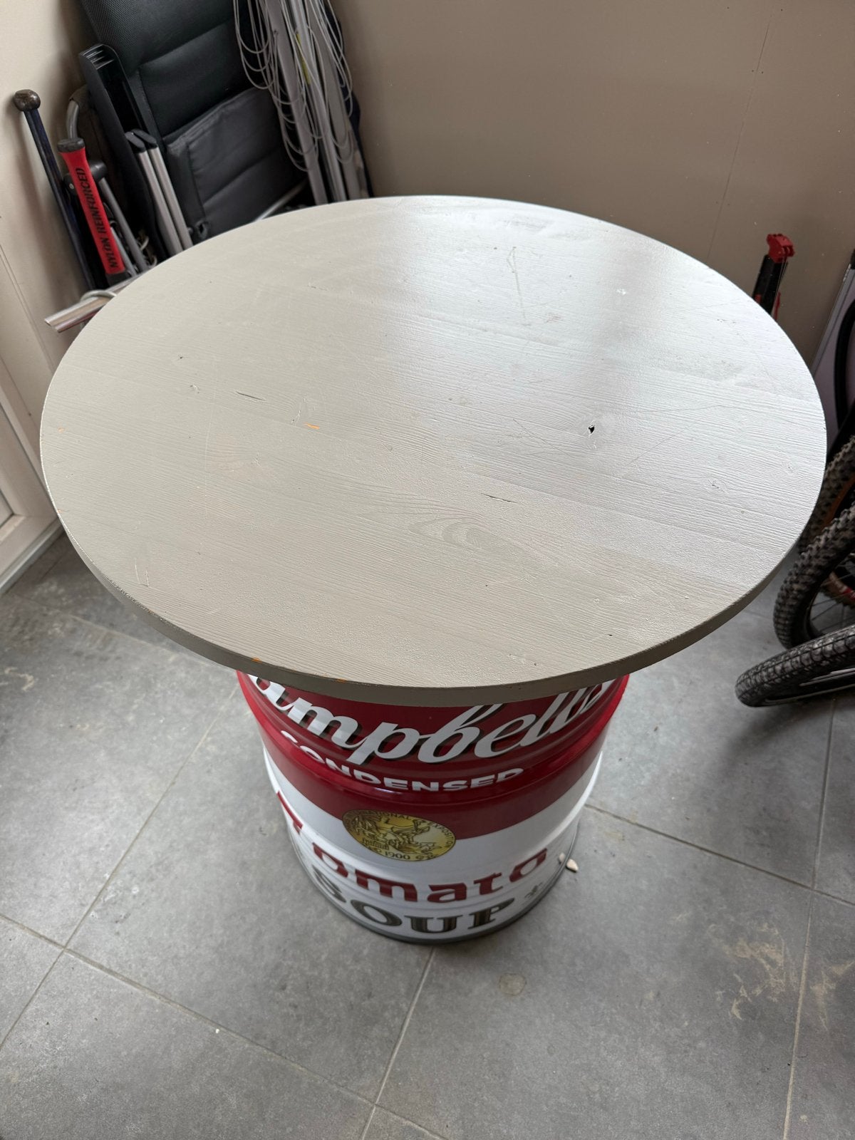Unieke staantafel / bartafel - Campbell's Tomato Soup design, Ophalen, Gebruikt