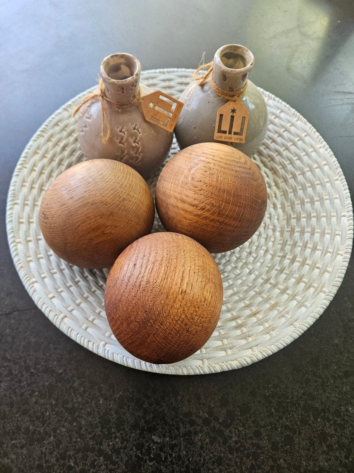 Set van 3 decoratieve houten ballen +/- 10cm doorsnee, Ophalen, Nieuw, Hout