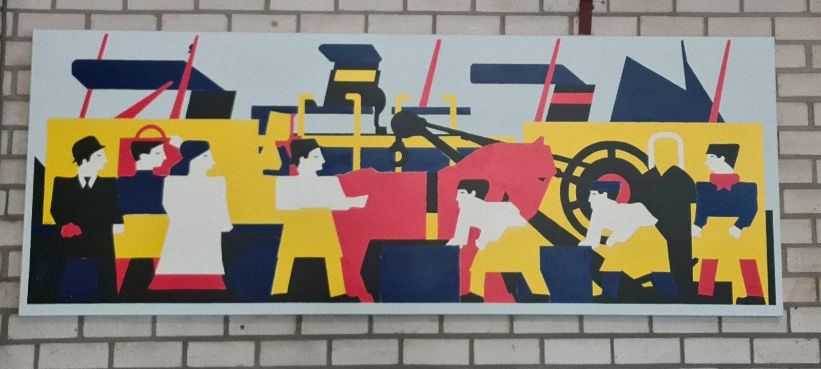 Replica Havenarbeiders Bart van der Leck 90x240 cm, Antiek en Kunst, Kunst | Schilderijen | Modern, Ophalen, Gesigneerd, Overig onderwerp
