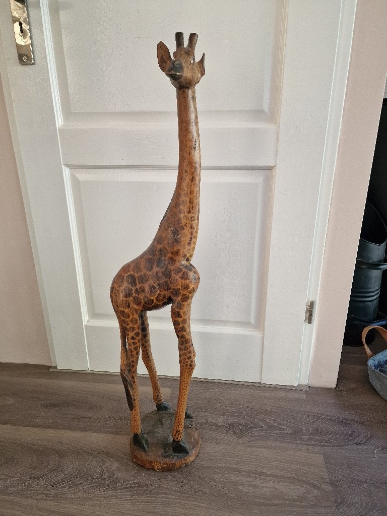 Giraf van hout 94 cm groot, Ophalen, 50 - 100 cm, Beeld, Hout