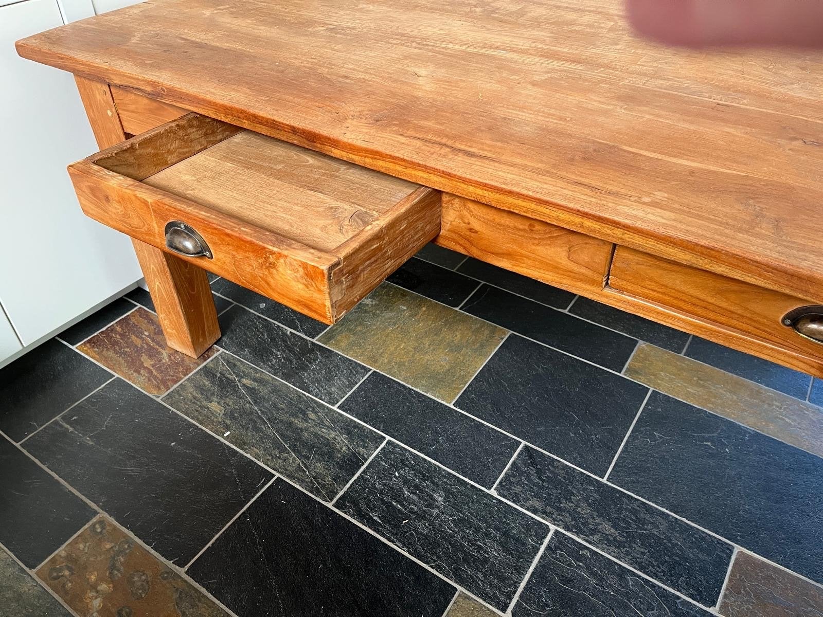 Antieke Massief houten eettafel met lades, Huis en Inrichting, Gebruikt, 150 tot 200 cm, Vier personen, Rechthoekig