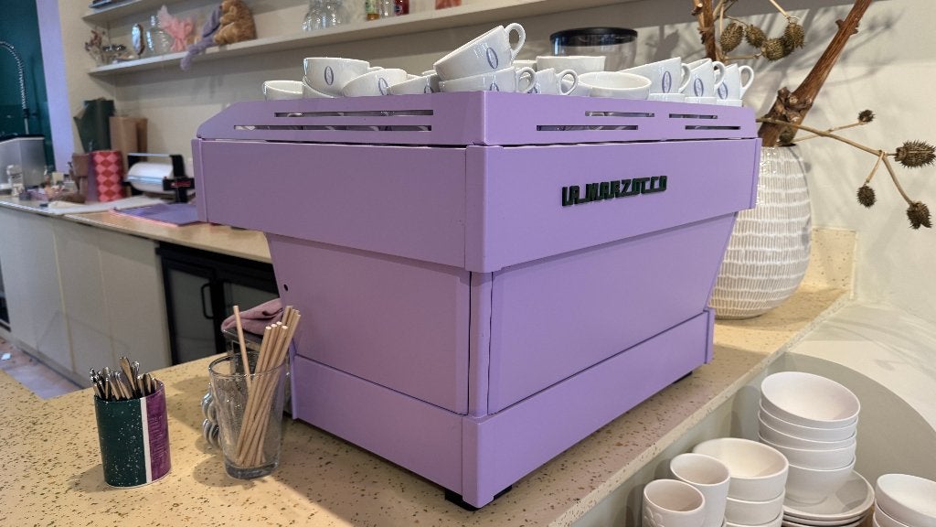 LaMarzocco Linea PB Lila/Green - Mazzer KONY S - Puqpress, Ophalen, Gebruikt, Koffie en Espresso