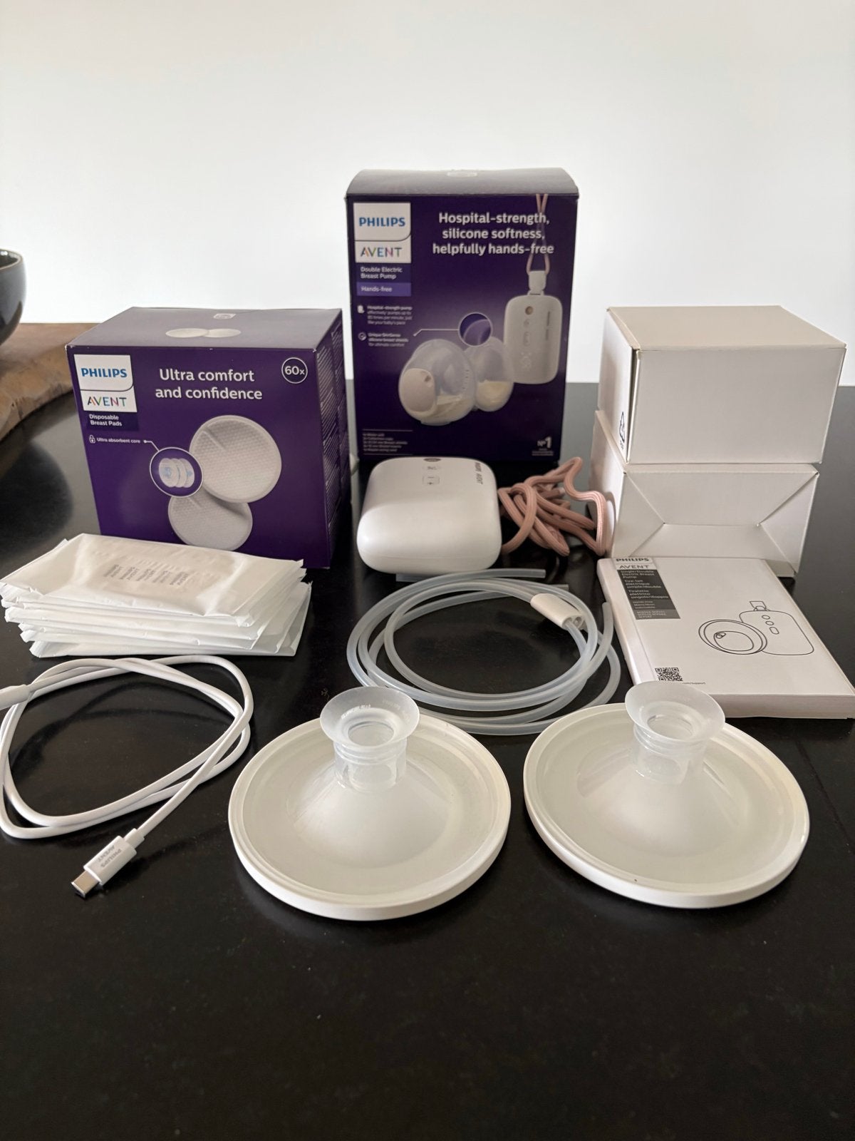 Philips Avent Handsfree Dubbele Borstpomp + Pads, Ophalen of Verzenden, Zo goed als nieuw