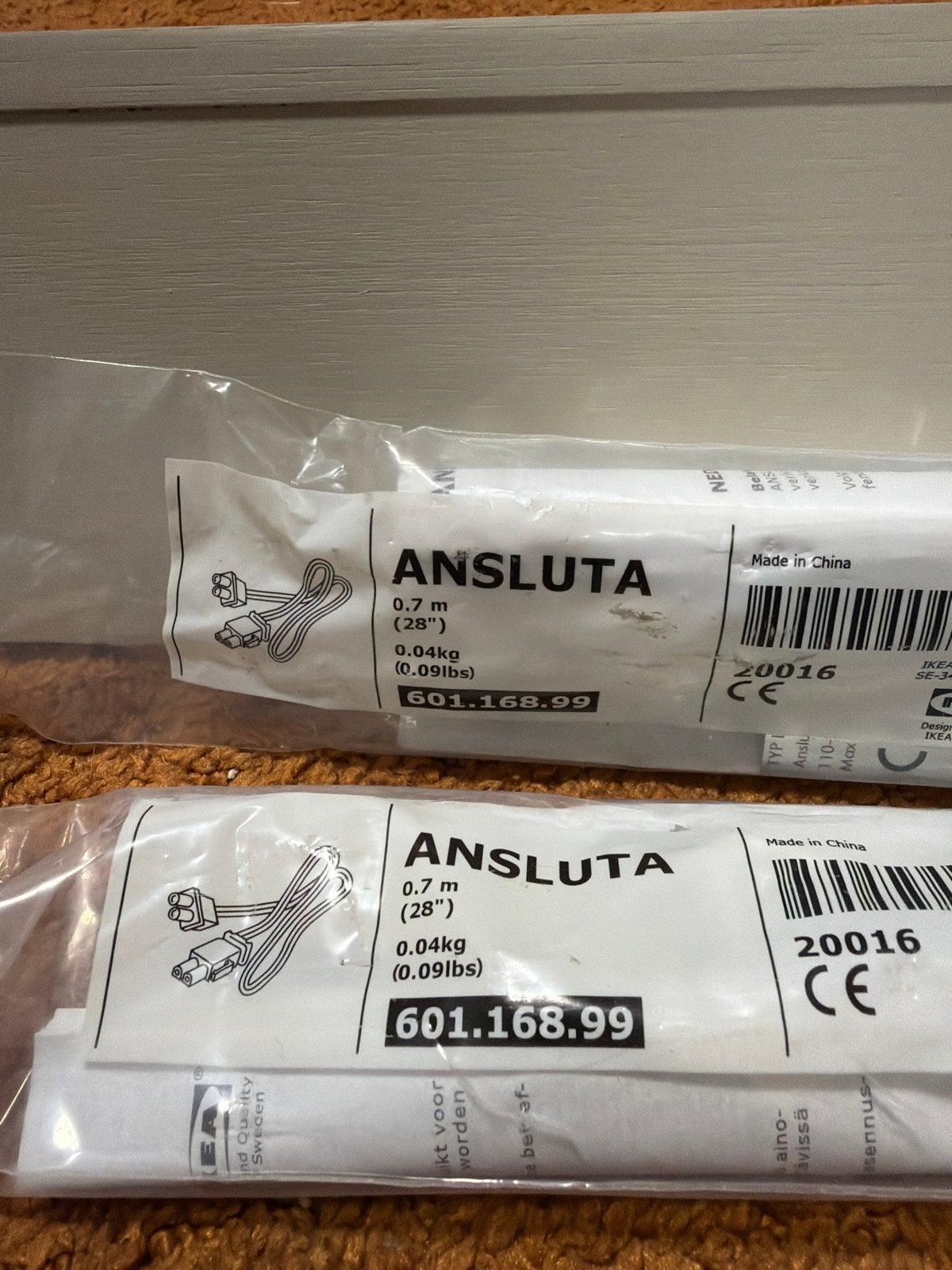 IKEA ANSLUTA aansluitsnoer 0.7m (2 stuks), Ophalen of Verzenden, Nieuw, Wit, IKEA