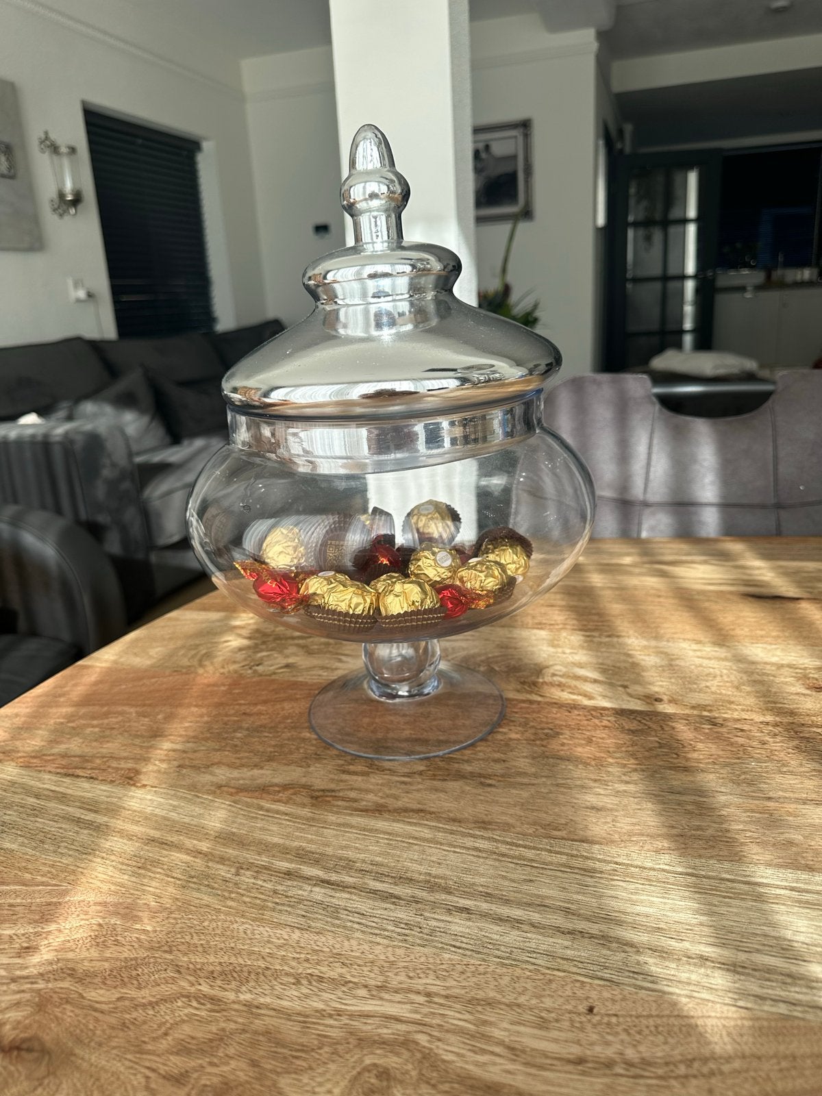 XL Glazen Bonbonnière / Snoeppot op Voet - 36 cm Hoog, Ophalen, Met deksel, Rond, Pot of Kruik