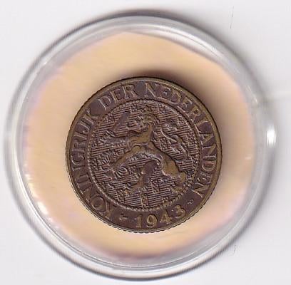 1 Cent 1943 PP fraai met diverse muntkleuren, Verzenden, Koningin Wilhelmina, 1 cent