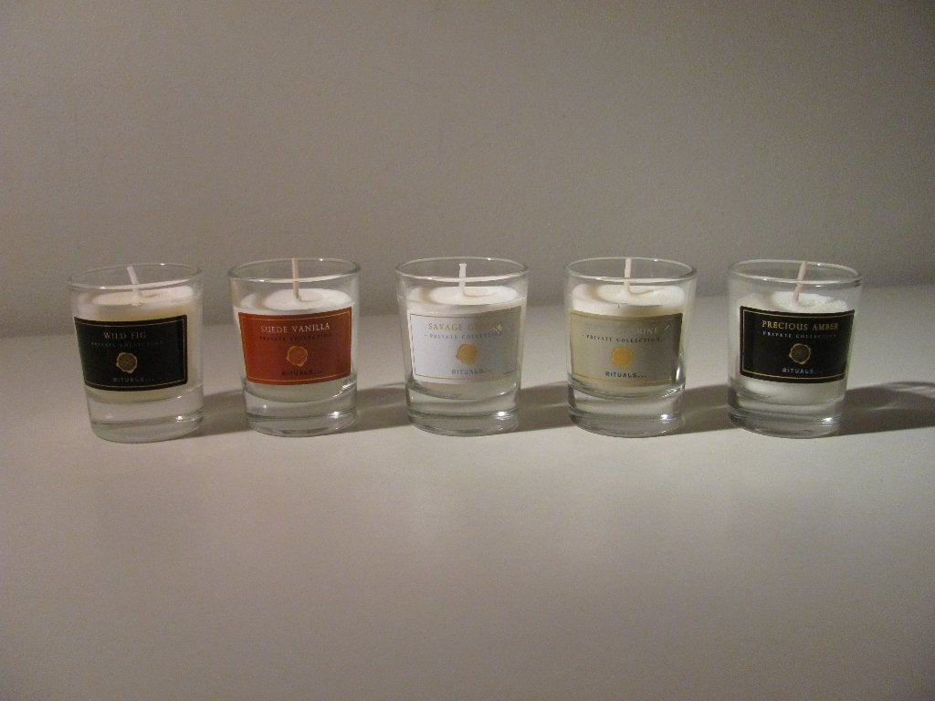 5x Rituals Private Collection geurkaarsjes / mini kaars, Nieuw, Ophalen of Verzenden, Glas, Rituals
