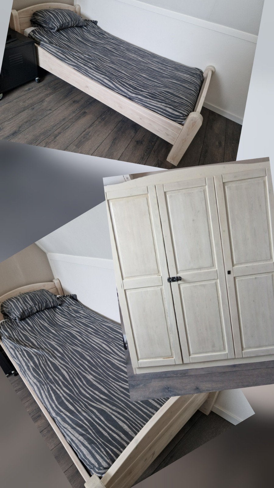 Eenpersoonsbed met lattenbodem en 3deurs kast, Ophalen, Gebruikt, 90 cm, Eenpersoons