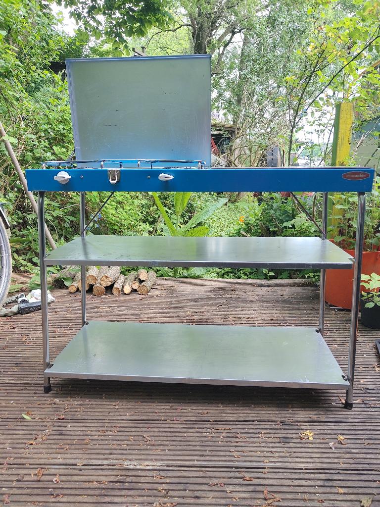 retro vintage camping 2-pits kooktoestel inklapbaar meubel, Caravans en Kamperen, Ophalen, Gebruikt