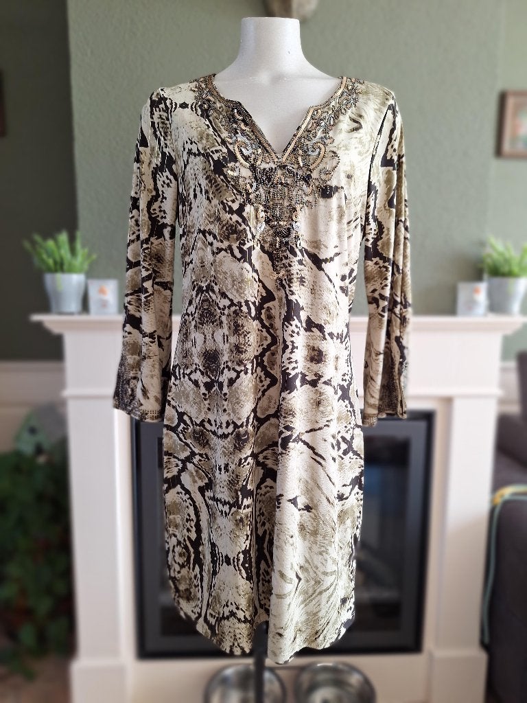 K-Design K Design groene slangen print jurk L, Kleding | Dames, Jurken, K-design, Verzenden, Maat 42/44 (L), Zo goed als nieuw