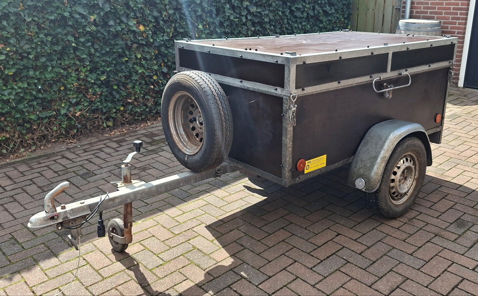 Compacte aanhangwagen met deksel en reservewiel, Auto diversen, Aanhangers en Bagagewagens, Ophalen, Gebruikt