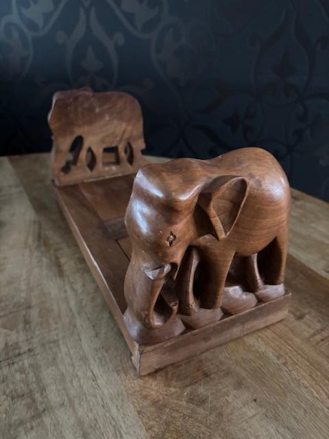 Vintage houten olifanten boekensteun, Antiek en Kunst, Kunst | Beelden en Houtsnijwerken, Ophalen of Verzenden
