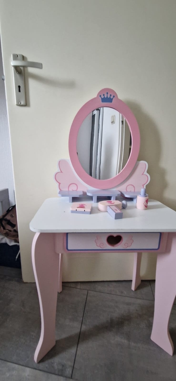 Roze houten kaptafel met krukje en accessoires, Ophalen, Gebruikt, Meisje
