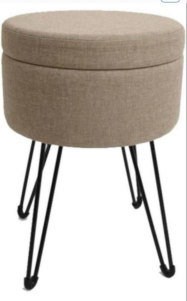 Moderne poef met opbergruimte en metalen poten NIEUW, Minder dan 50 cm, Rond, Nieuw, Ophalen of Verzenden