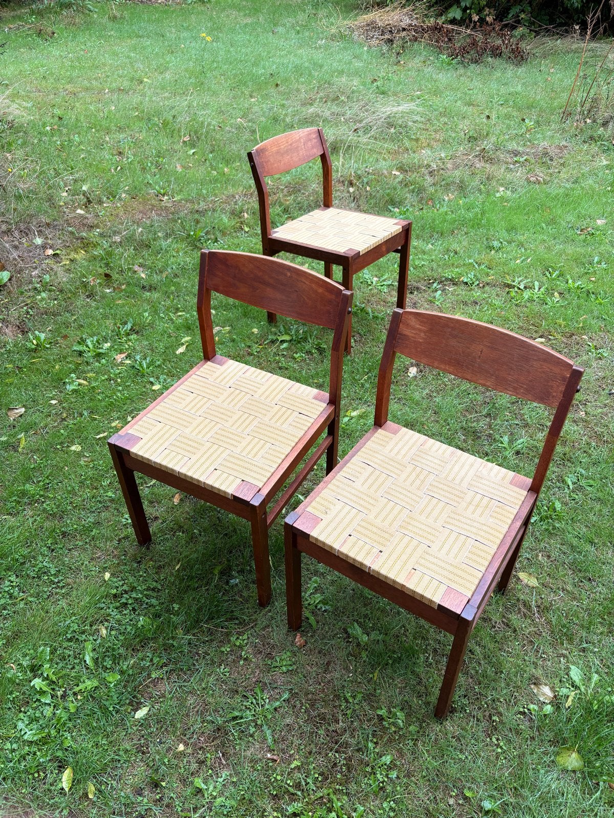 Set van 3 vintage stoelen met gevlochten zitting, Antiek en Kunst, Ophalen of Verzenden