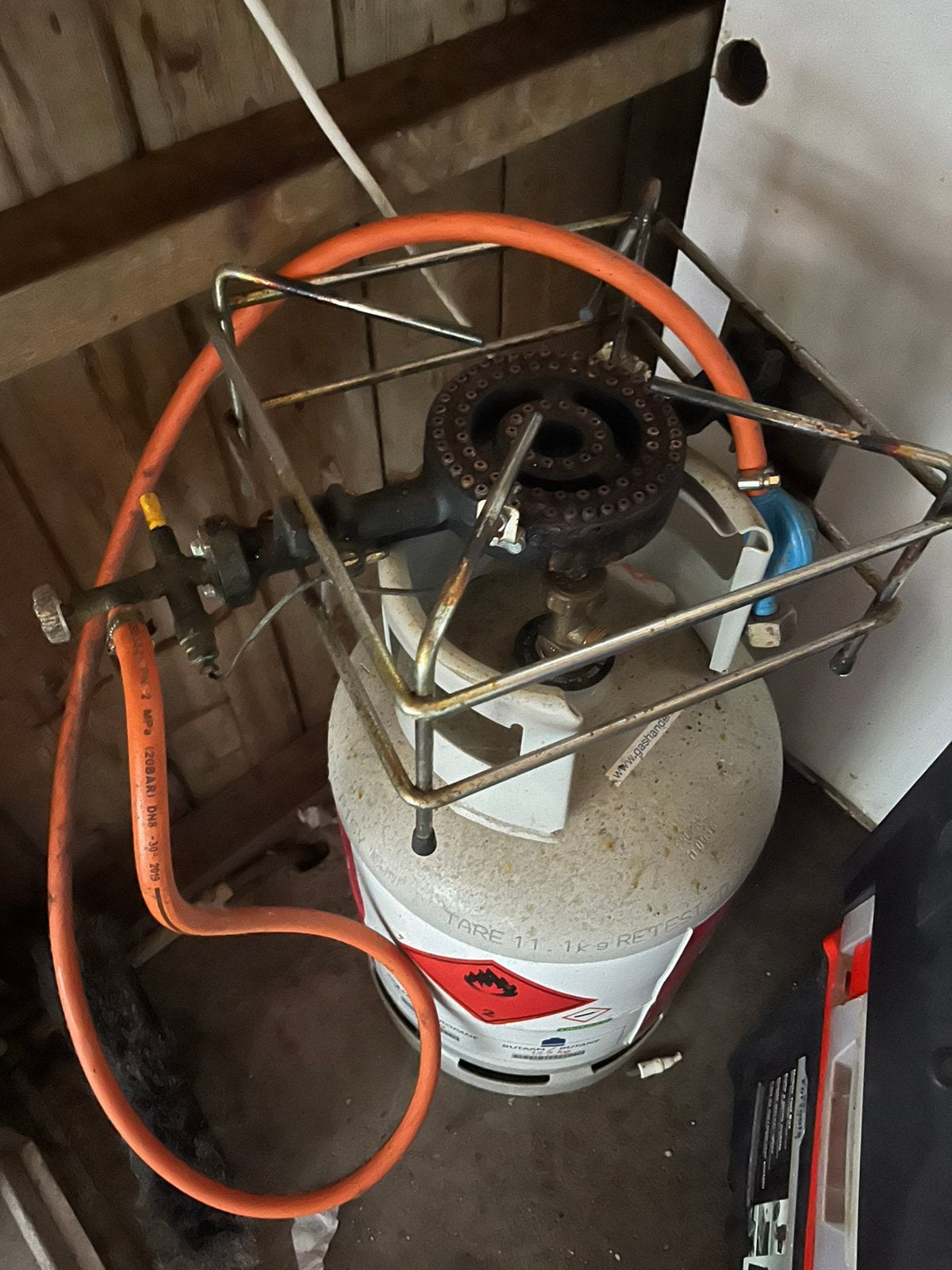 Gasbom en kookstel compleet met slang, Doe-het-zelf en Verbouw, Compressors, Ophalen of Verzenden, Zo goed als nieuw