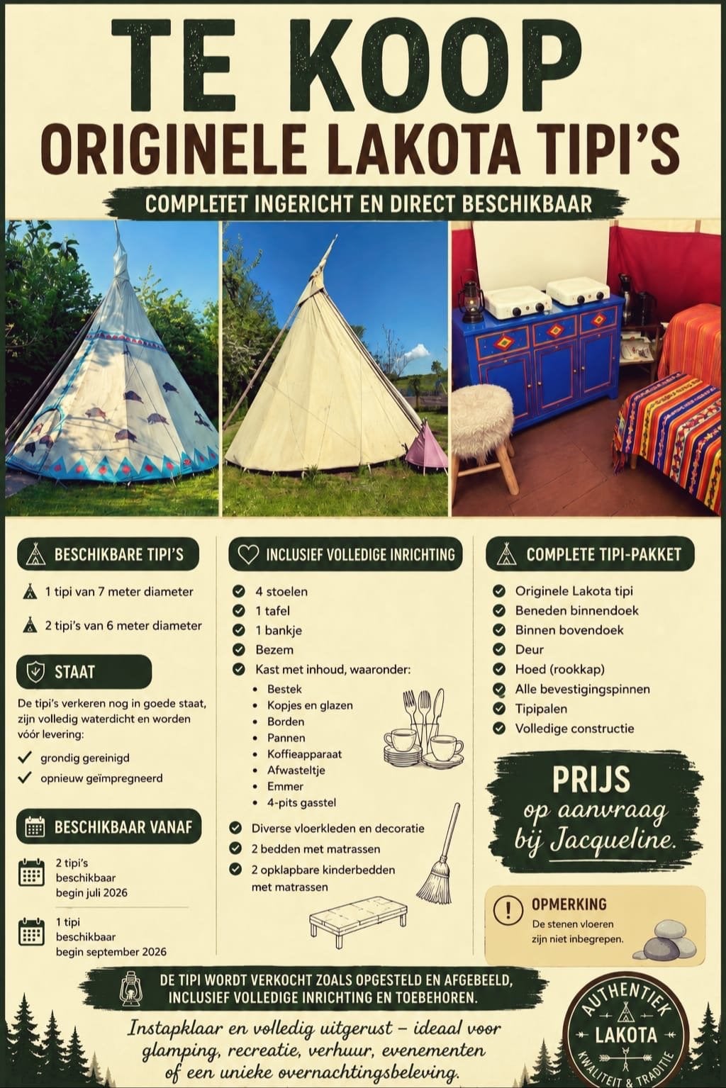 Originele Lakota Tipi's - Compleet ingericht, Ophalen, Gebruikt, Tot en met 4