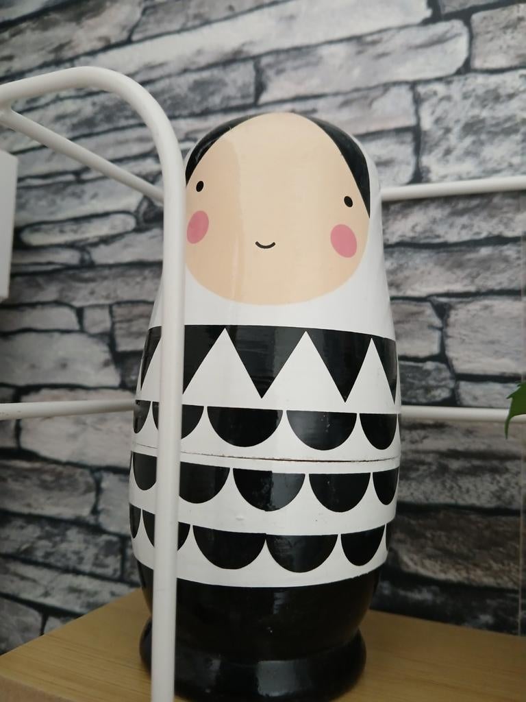 Petit Monkey Nesting Dolls Zwart Wit - Matroesjka Set, Hout, Zwart, Nieuw, Ophalen of Verzenden