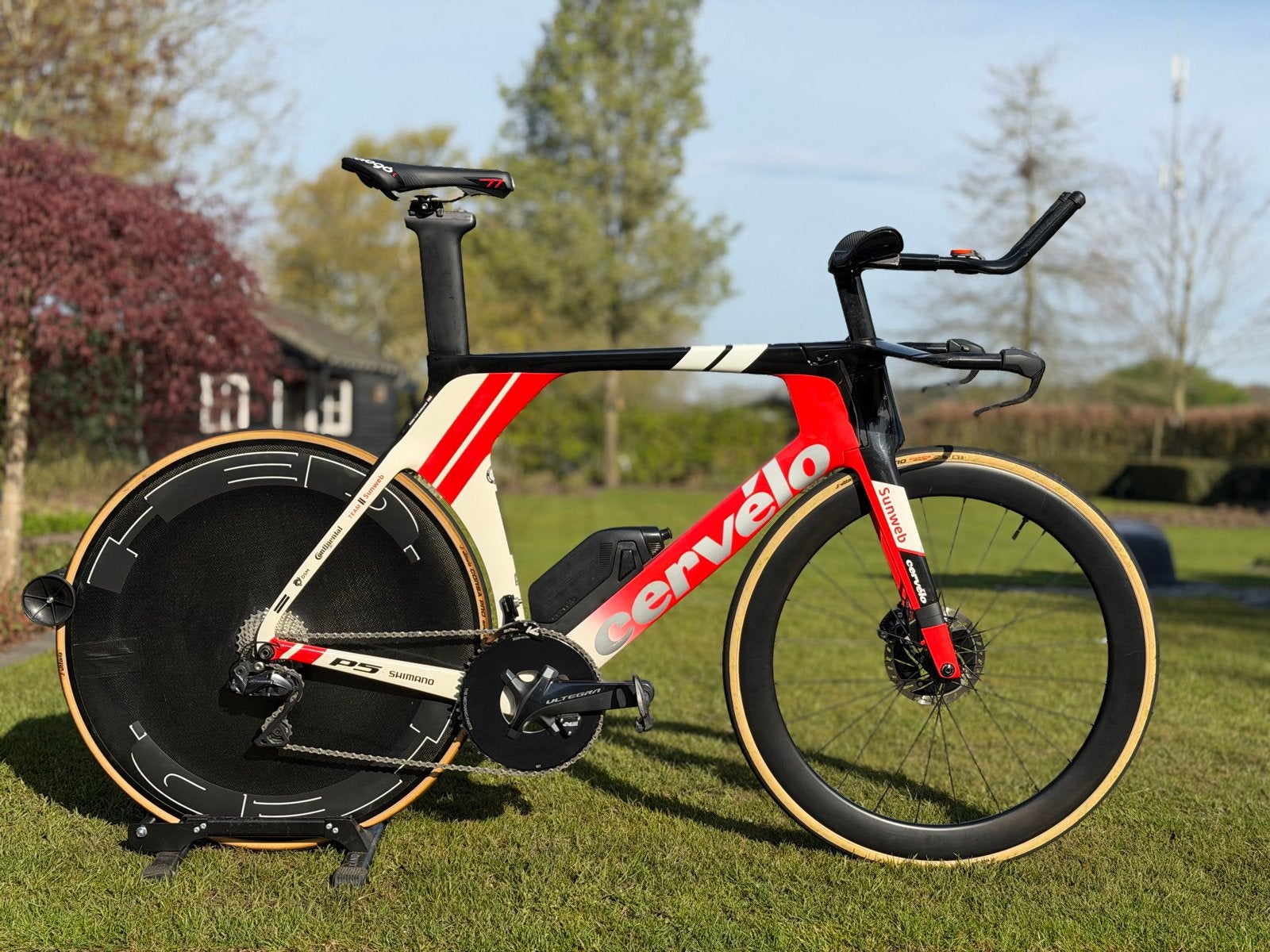 Cervelo P5 tijdritfiets maat 58 met powermeter en dichtwiel, Overige merken, 28 inch, Gebruikt, Carbon