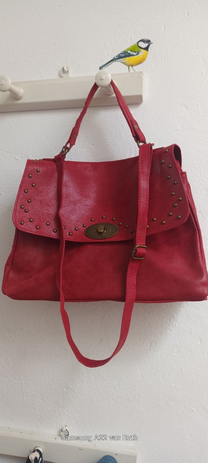 Roze Leren Hand-/Schoudertas met Koperkleurige Studs, Ophalen of Verzenden, Roze