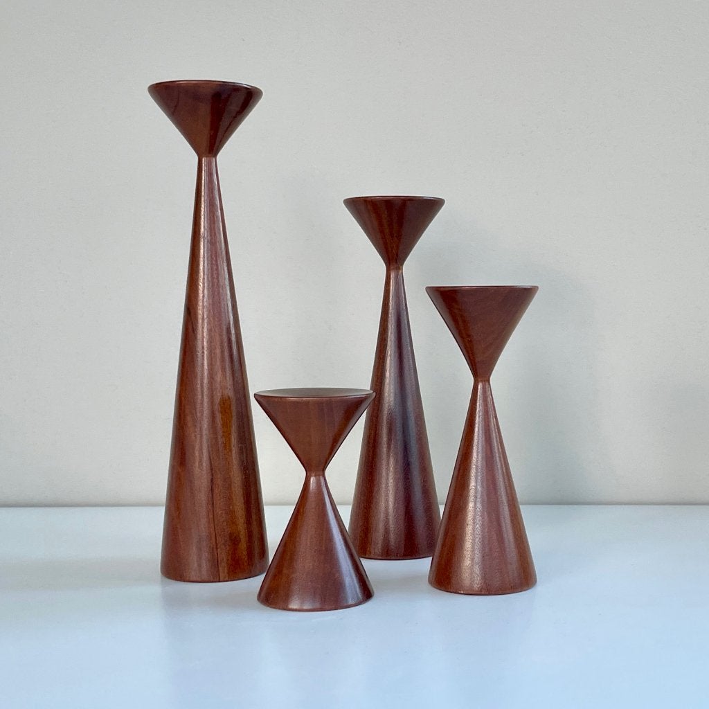 4 Mid Century palissander KANDELAARS Deens vintage design, Gebruikt, Bruin, Ophalen of Verzenden, Kandelaar