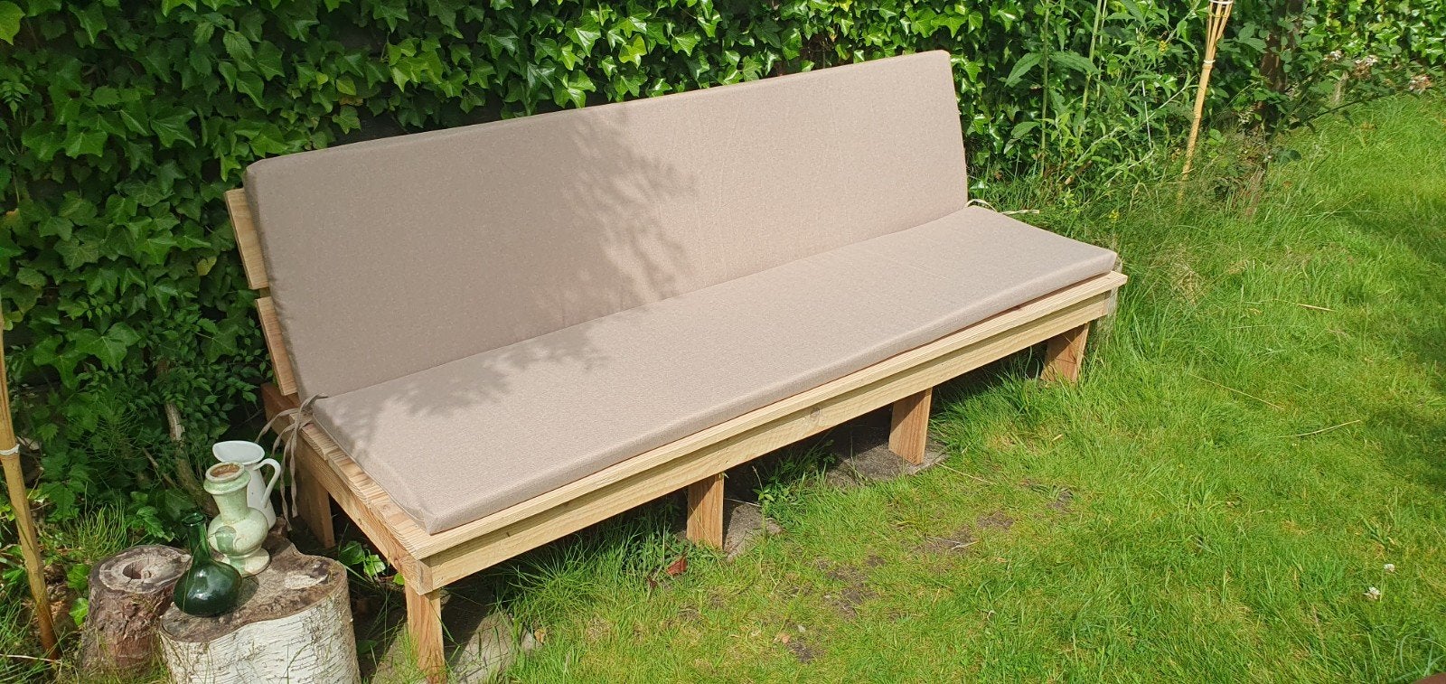 2 nieuwe tuinbankkussens beige 195x50, Ophalen, Nieuw