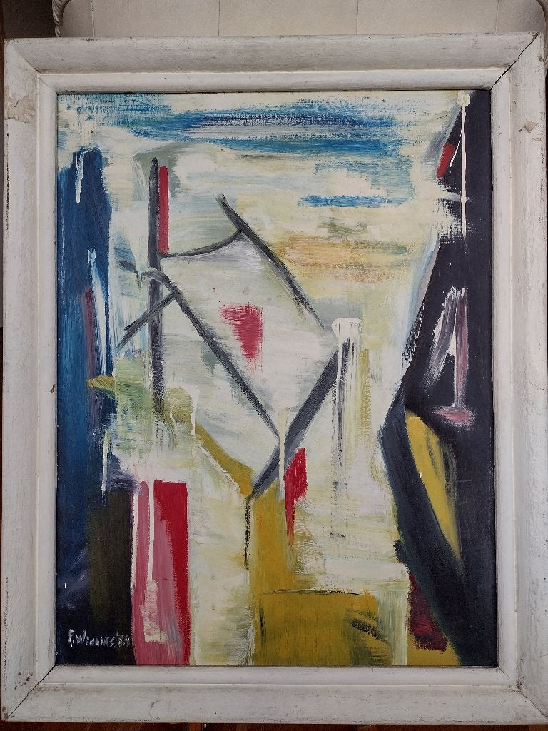 Mondriaan stijl modern schilderij op paneel is, Ophalen of Verzenden, Gesigneerd, Olieverf, Abstract