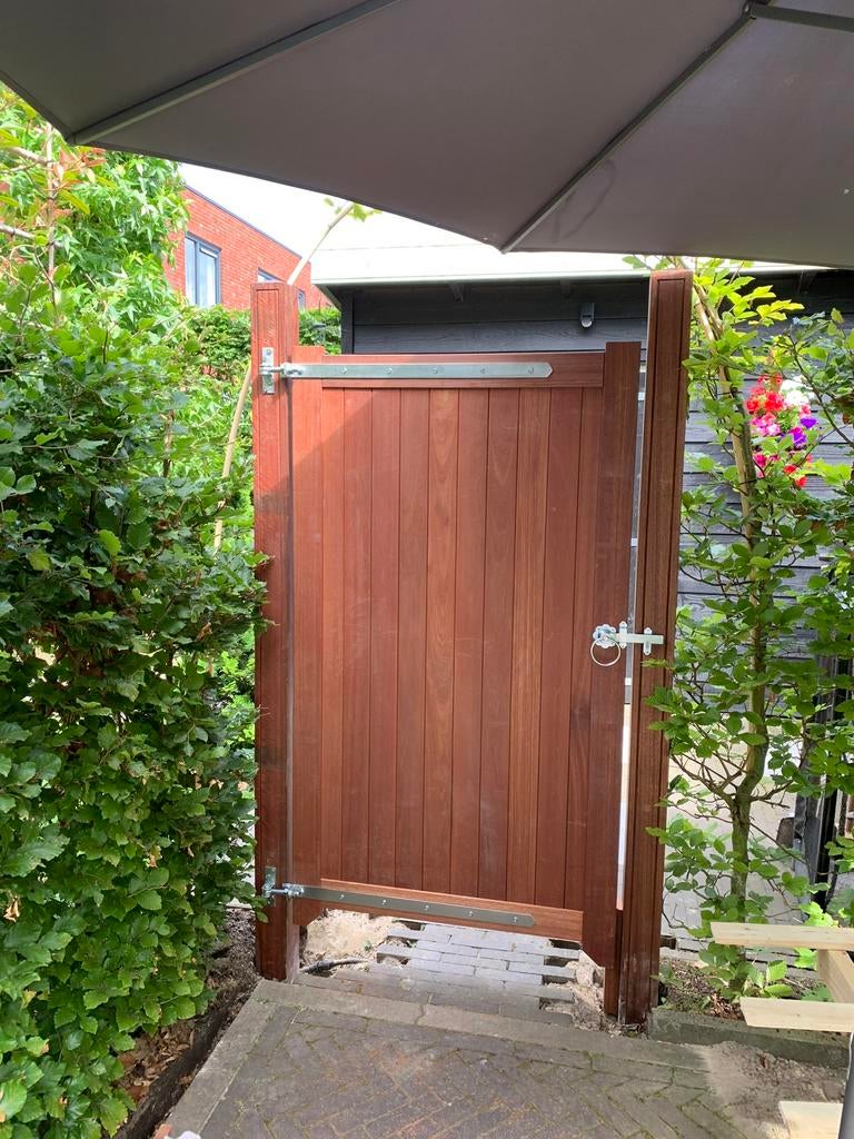 Luxe Hardhouten Poort 180x100 (tuinpoort bankirai), Tuin en Terras, Ophalen, Zo goed als nieuw, 150 tot 200 cm, Hout