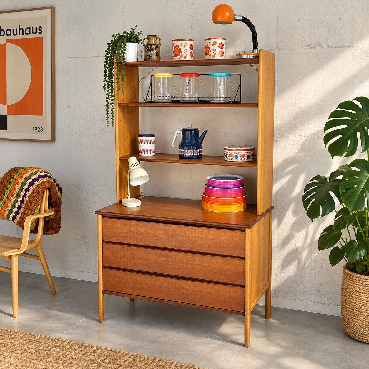 Vintage Midcentury Teak Wandmeubel Jaren '60, Gebruikt, Teakhout, Ophalen of Verzenden, Minder dan 150 cm