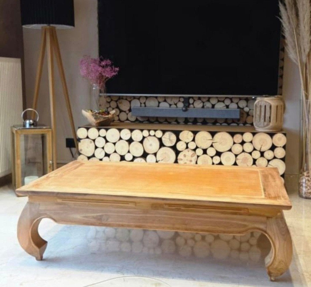 Lichte opium tafel massief hout, Huis en Inrichting, Tafels | Salontafels, Ophalen, Gebruikt, Opium, 100 tot 150 cm