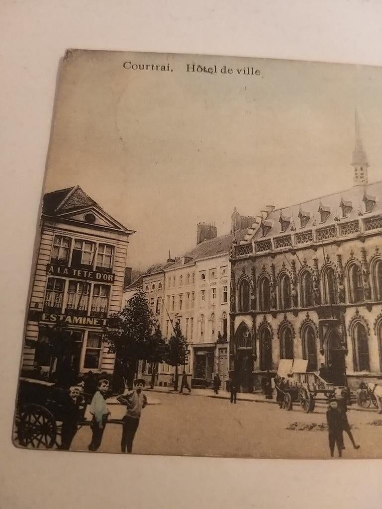 Heel oude fotokaart Kortrijk(Courtrai) Hotel de ville 1911, Ophalen of Verzenden, Voor 1920, Gelopen, België en Luxemburg