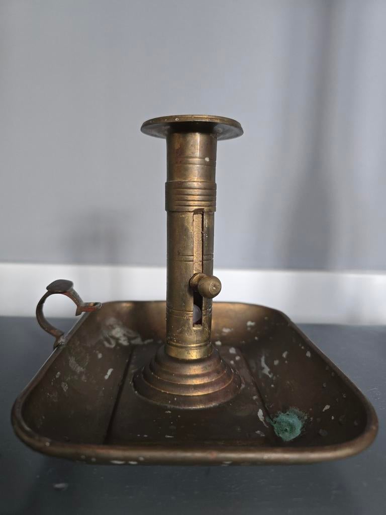 Prachtige Franse antieke koperen kaarsen kandelaar ca 1880, Antiek en Kunst, Antiek | Kandelaars, Ophalen of Verzenden, Koper of Brons