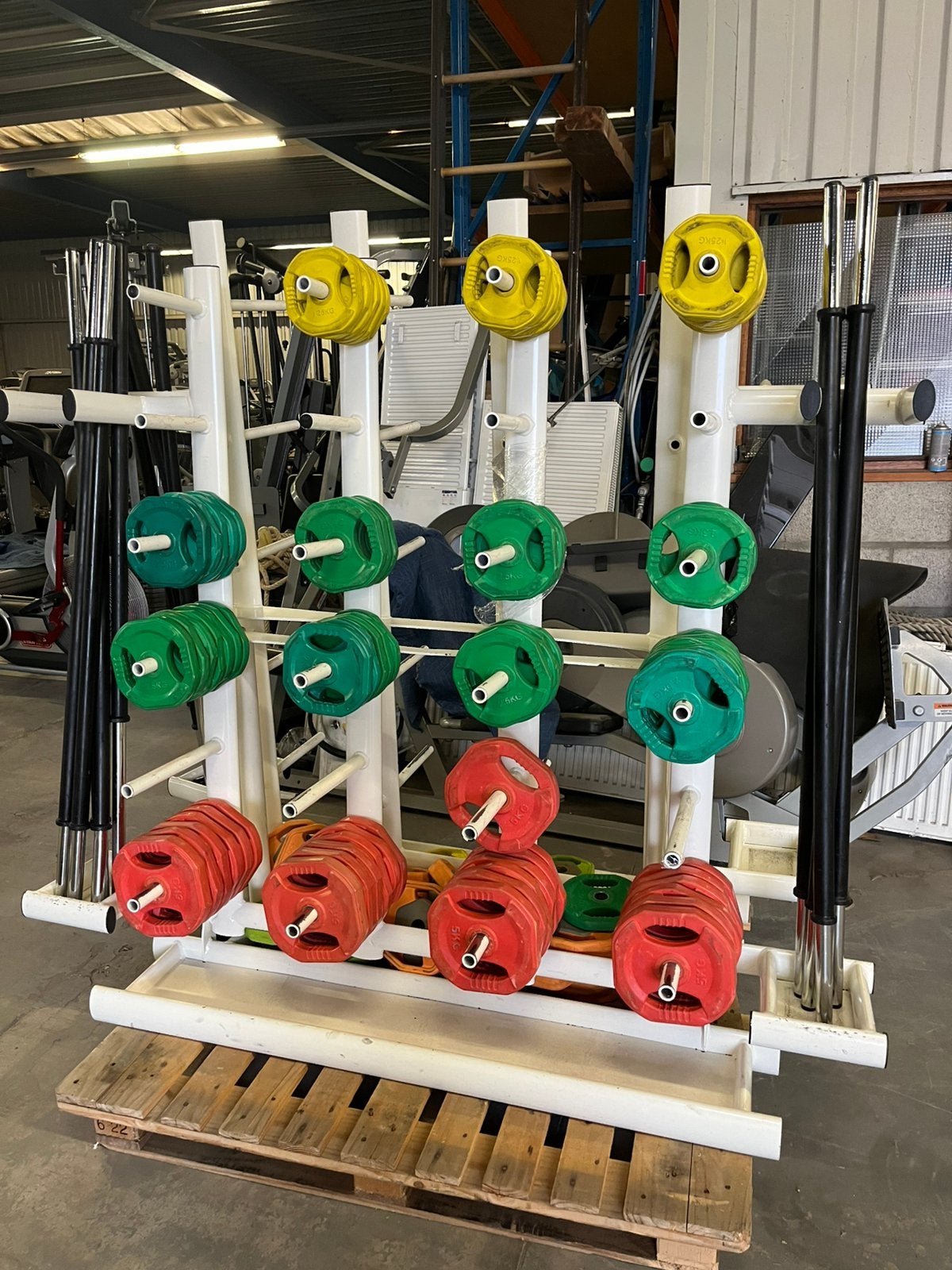 15 x bodypump halter set stang en schijven met rek, Ophalen, 15 x, Gebruikt, Bodypump set