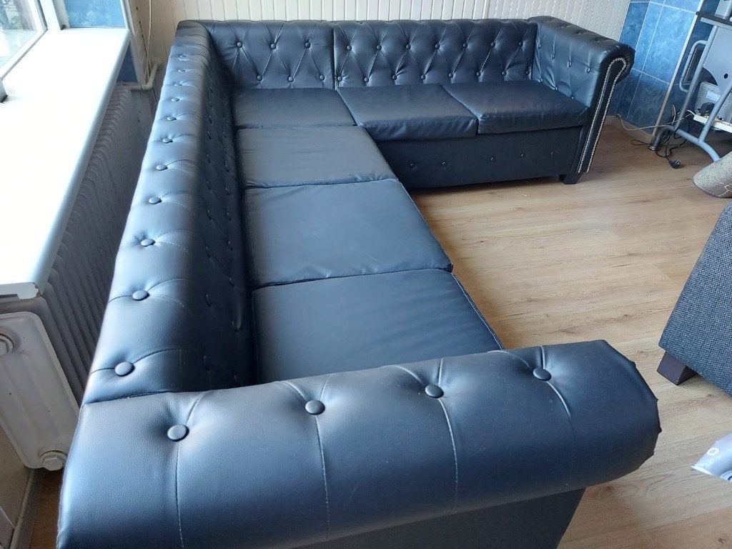 Chesterfield hoekbank nieuw 6-zits kunstleer zwart, Ophalen, Nieuw, 75 tot 100 cm, Stof