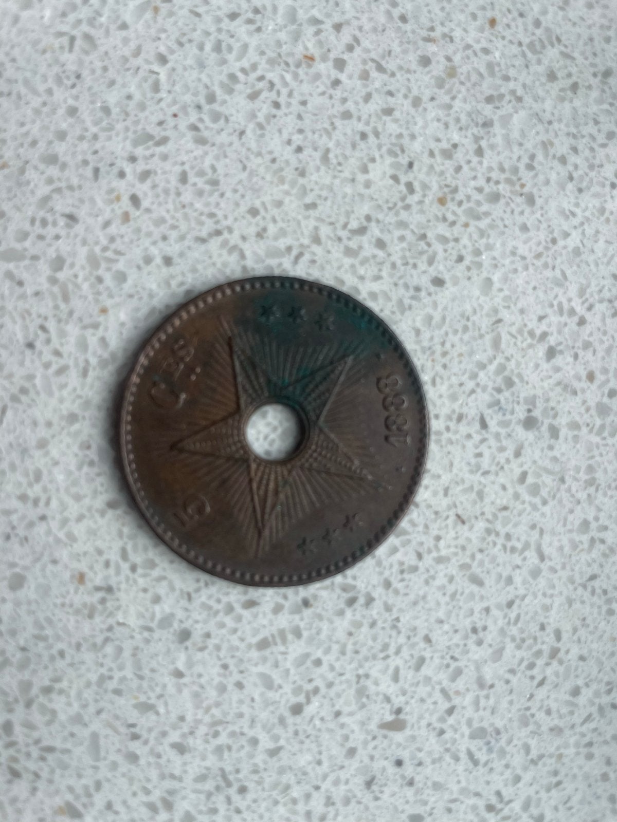 Historische 5 Cent munt uit Belgisch Congo, 1888, Ophalen of Verzenden, Brons, Losse munt