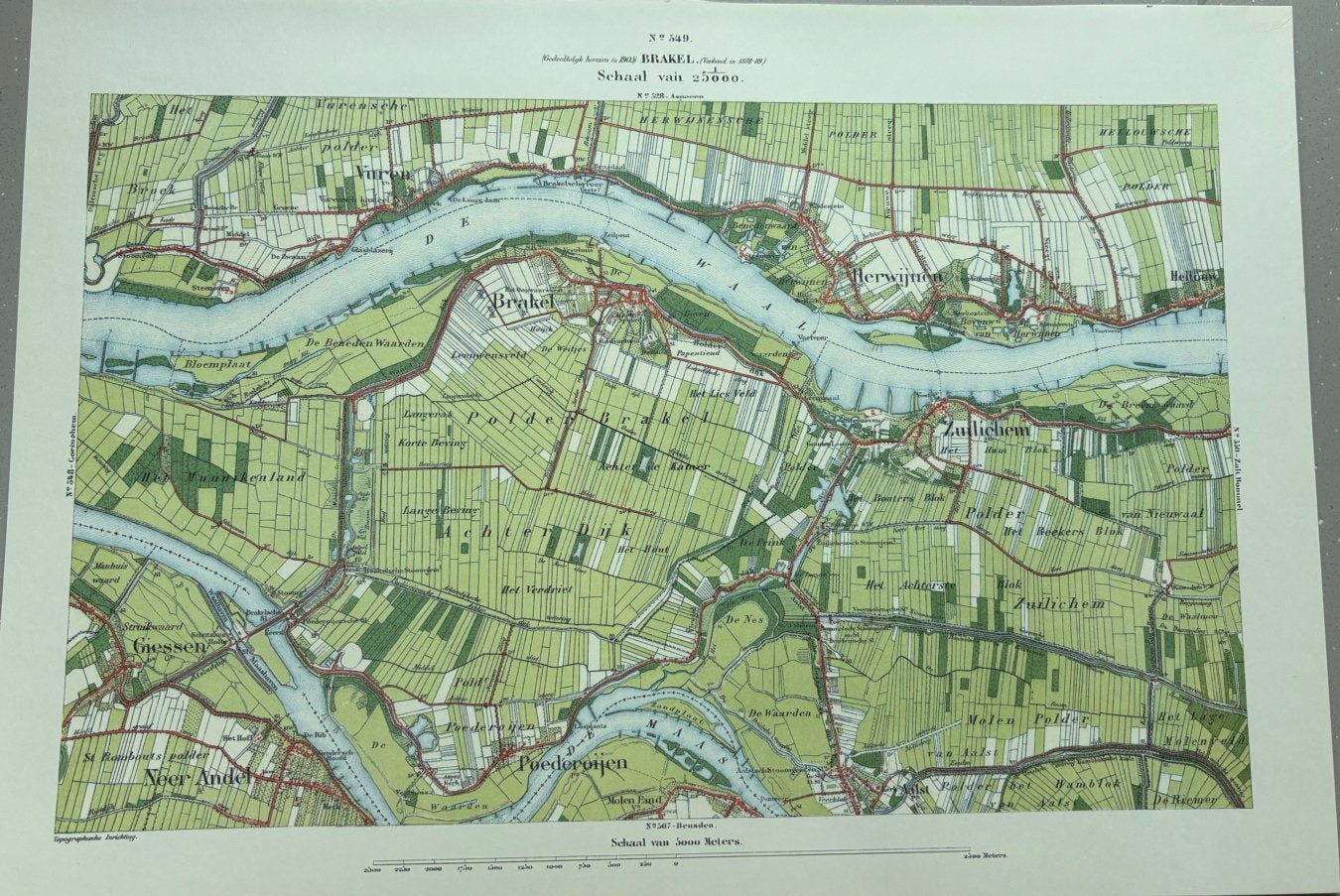 Mooie kaart van Braakel uit 1905 (45cm x 32cm), Boeken, Atlassen en Landkaarten, Ophalen, 1800 tot 2000, Nederland, Landkaart