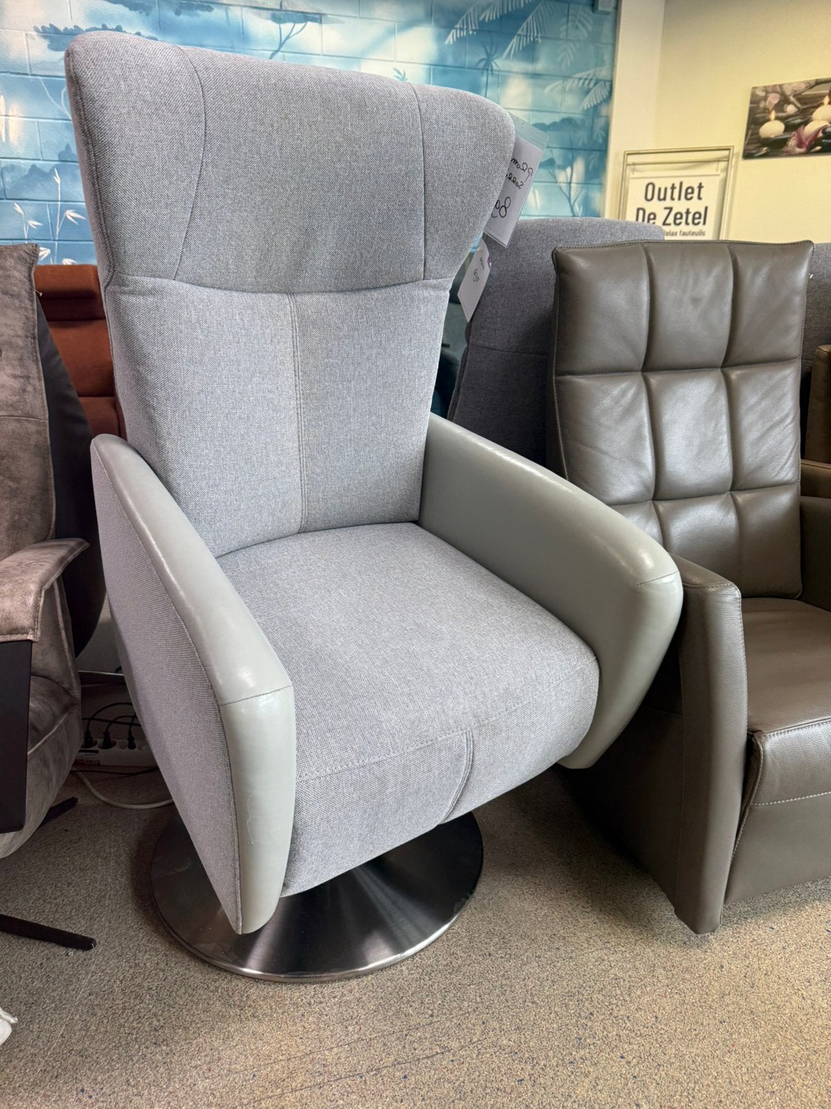 Prominent sta op stoel relaxfauteuil leer/stof op accu