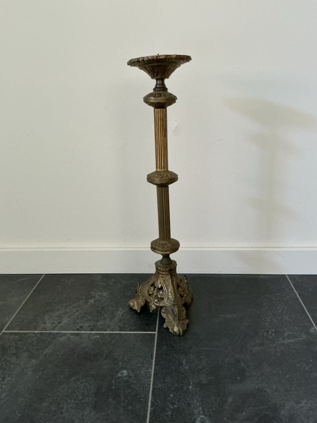Antieke koperen kandelaar - 55 cm hoog, Ophalen of Verzenden, Koper of Brons